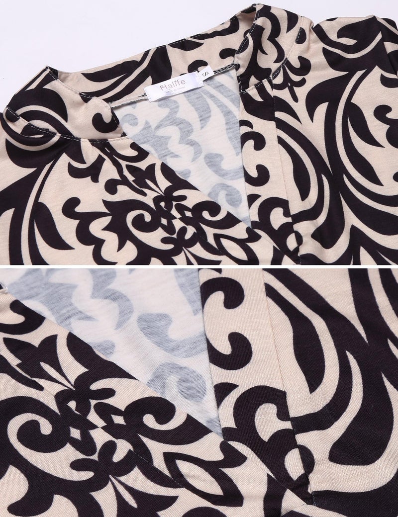 Halife Womens Sleeveless Tunic Top, Summer Floral V Neck Casual Office Tank Beige L - Image 2